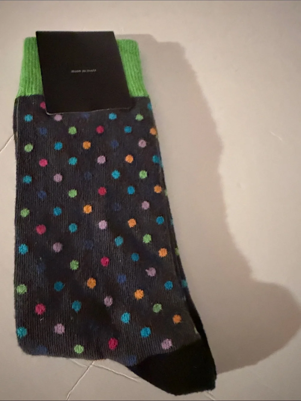 Jared Lang Men’s Socks NWT Made in Italy Grey Multi Polka Dot Neon Green
